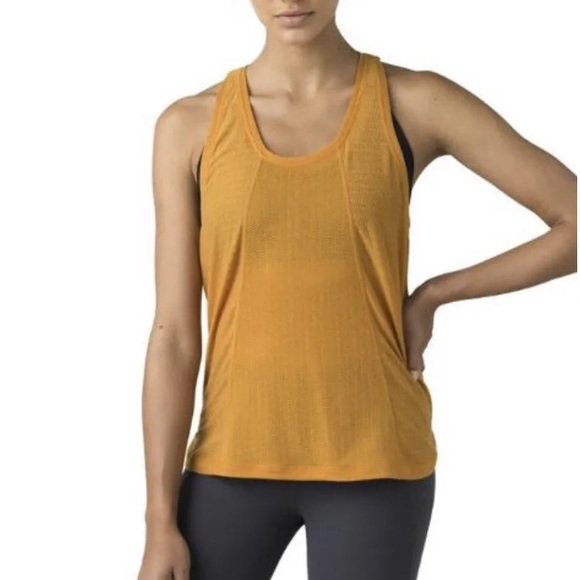 PRANA Womens Justine Tank Top Racer Back Mustard Curry M - Picture 9 of 10